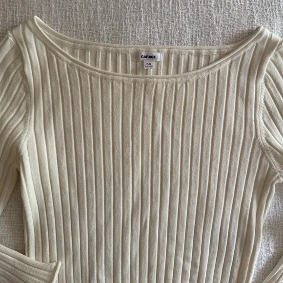 Garage Cream Ribbed Long Sleeve Top - Picture 2 of 3